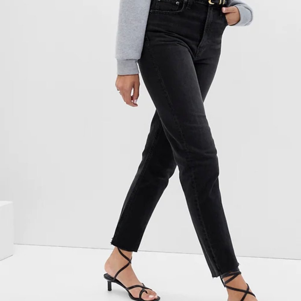 Sky High Rise Cheeky Straight Jeans  | Black Rinse | Sz 31 | 12R  NEVER WORN